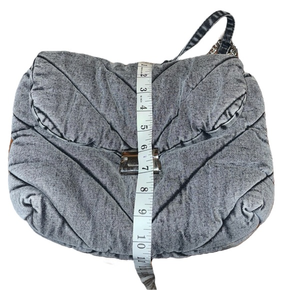 Zara Gray Acid Wash Quilted Denim Puffer Shoulder Bag with Chain Strap EUC - Picture 13 of 15